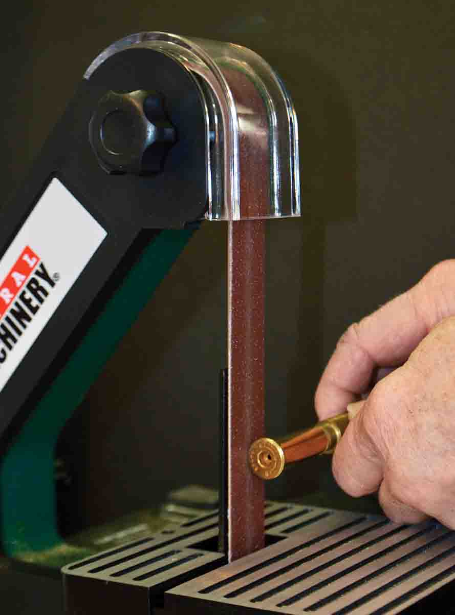 A small bench belt sander makes trimming the rim both fast and exact, once Terry got the feel for it.